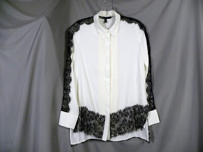NEW White House Black Market Women s Dress XXS Black Lace Business Top Button Up