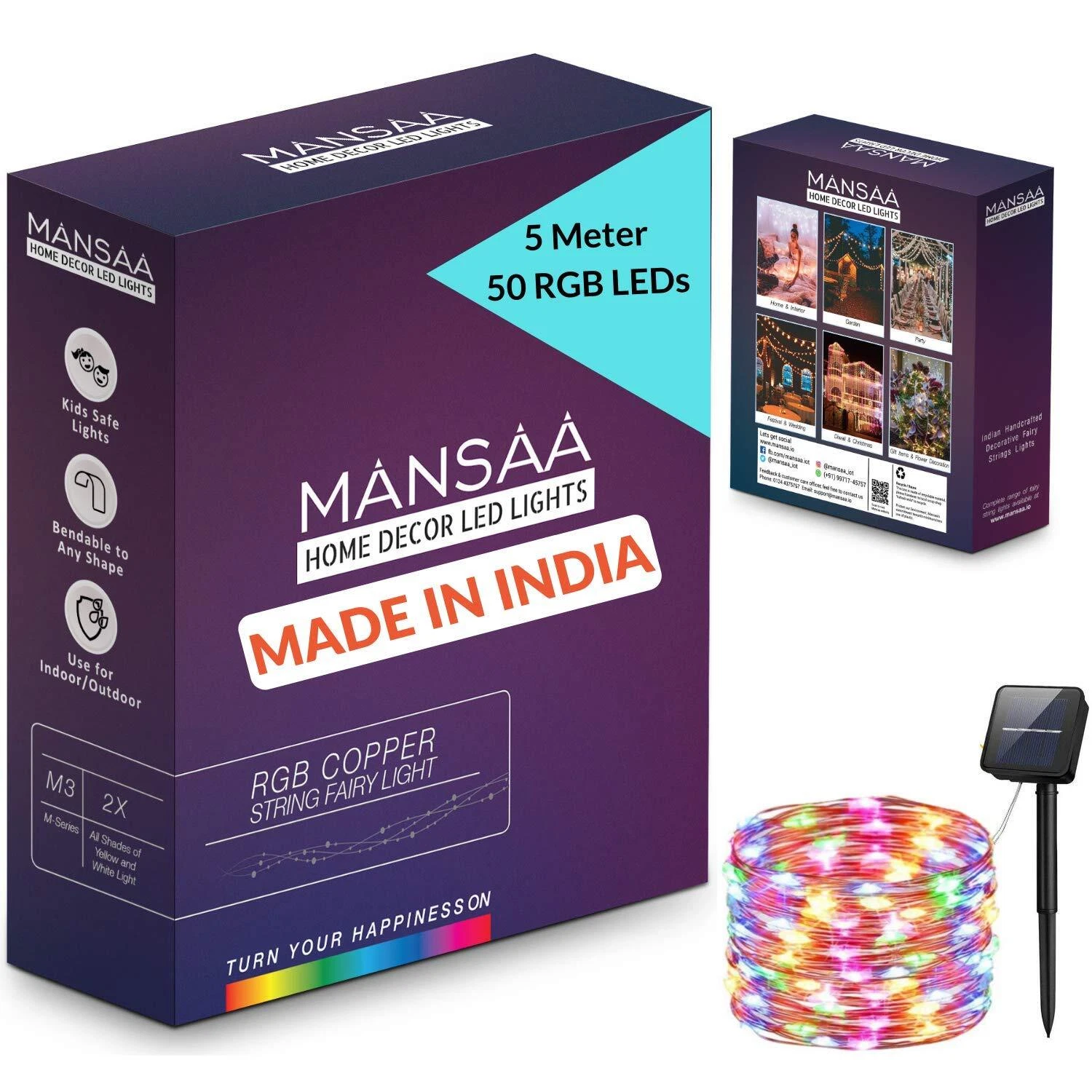 Mansaa M14 Solar Powered 50 LED String Fairy Lights For Decoration 5 Meter