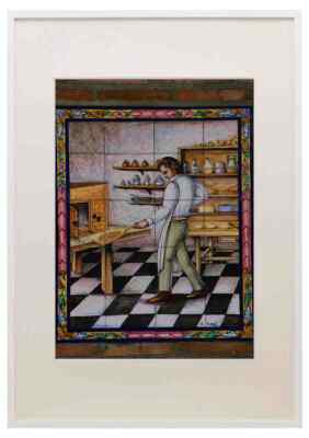 733012 Bäckerei Szene Fliese Sevilla Spanien A3 A4 gerahmter Druck Bild