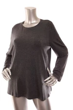 NEW Eileen Fisher Fine Jersey Long Sleeve Crew Neck Slit Side Classic Top Gray