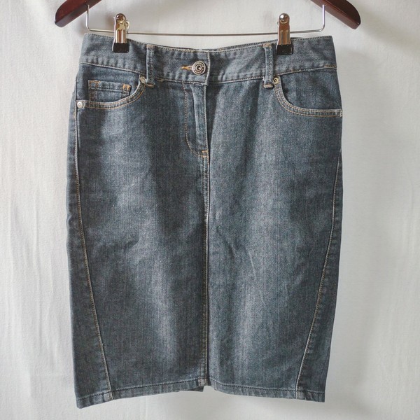 Portmans Size 8 Blue Denim Pencil Straight Back Slit Dark Wash Skirt Casual Wear