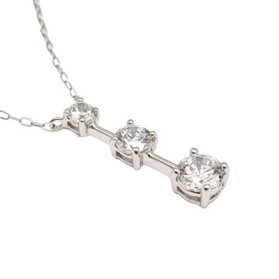10k Gold Graduated 3 CZ Past Present Future Pendant 16'' Promise Necklace Teen WG