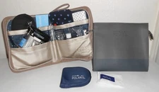 United Polaris Lot of 2 Airline Amenity Travel Toiletry Kit Bag Case Brown Gold