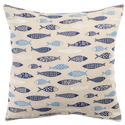 Tiefblau Meer Fisch Druck Leinen Look nautische Kissenbezug, marineblau. ''17x17''