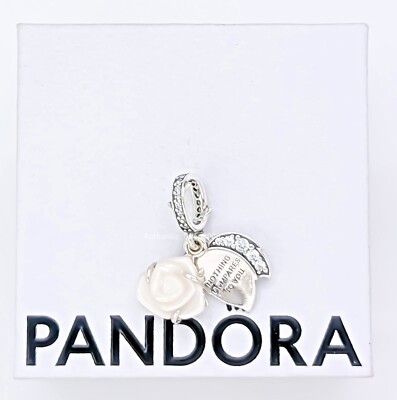 New 100% Authentic PANDORA 925 White Rose in Bloom Double Dangle