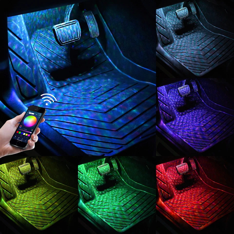 Luz ambiente coche RGB APP música ritmo luces tira pie lámpara decoración Foto 3 de 4