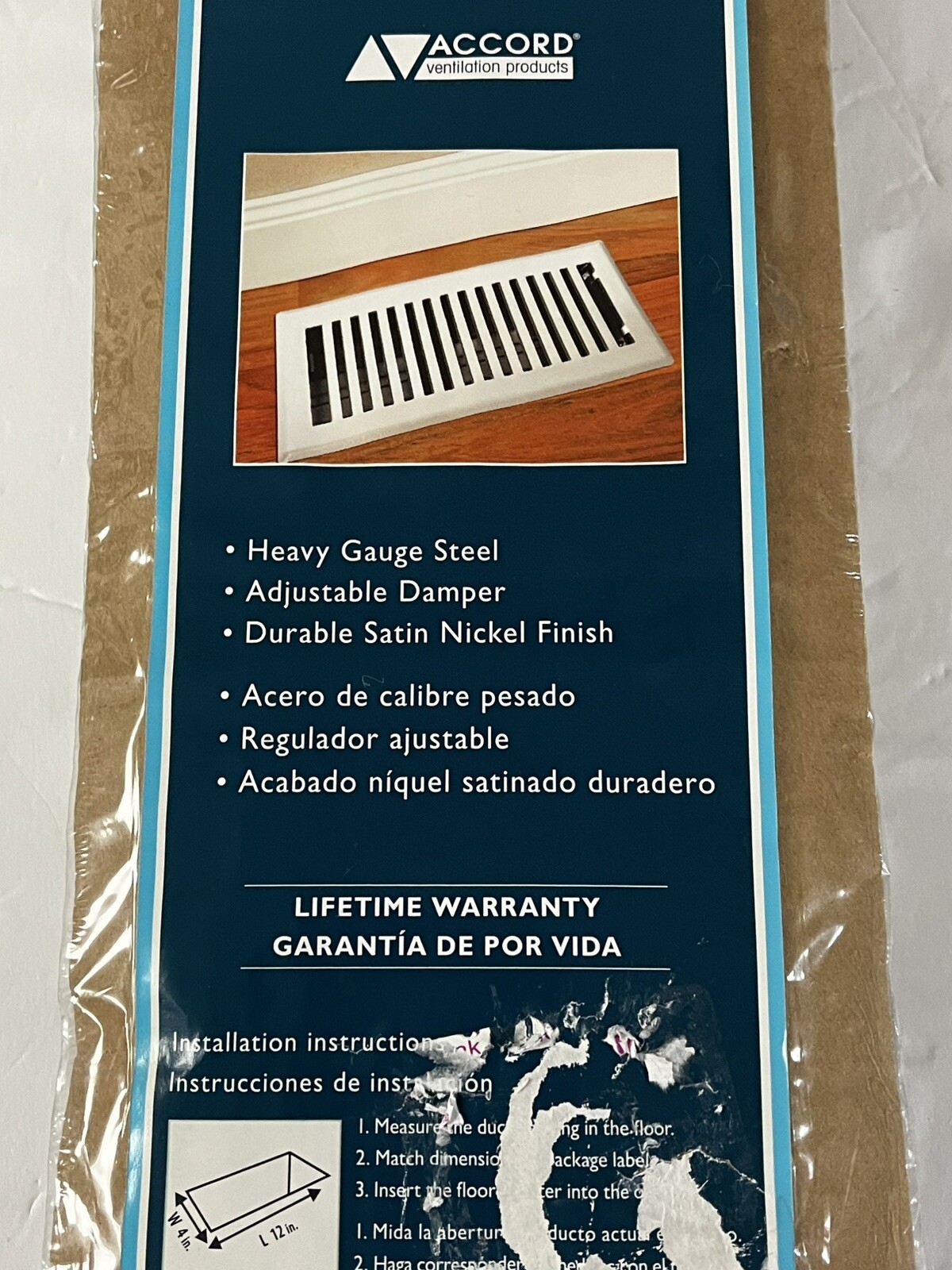 как выглядит Floor Register 4" X 12 , Accord, Satin Nickel Finish - NEW фото