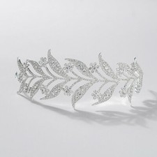 4.5cm Wide Big Leaves Crystal Wedding Bridal Party Pageant Prom Tiara Crown