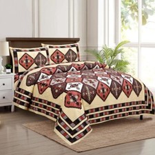 Cotton 3 Pc Bedding Set Block Print King Size 1 Bedsheet 2 Pillow Cover