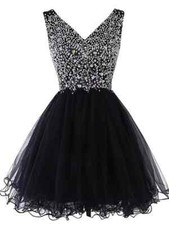Mini Dresses V-Neck Sequins Beading Ruffles Prom Party Graduation Gowns