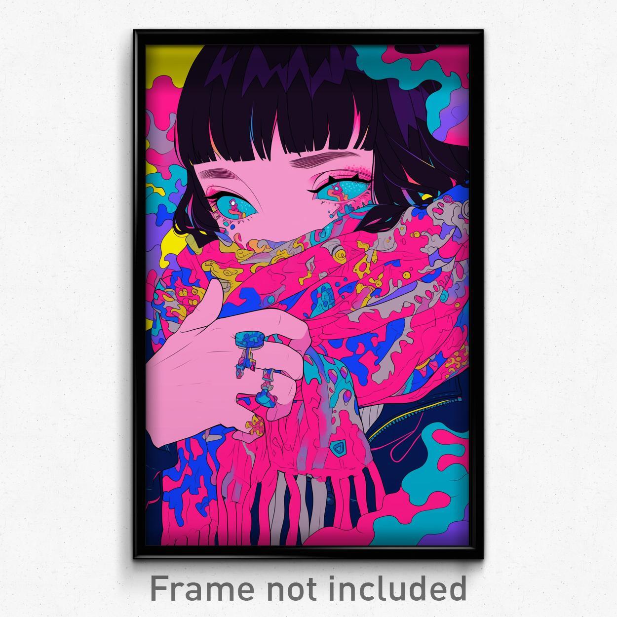 Art Poster - Girl Feeling Idleness Wearing Urban Pink Scarf (Art Print)