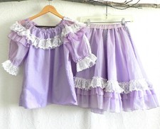 Great American Square Dance Co 2PC Short Sleeve Top Swing Skirt Lace Trim XS/S