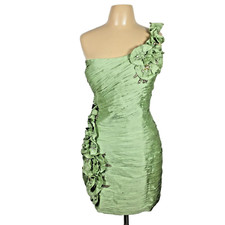 NWT May Queen Couture 1-Shldr Green Ruched Beaded Sequin Evening Dress PLUS 20