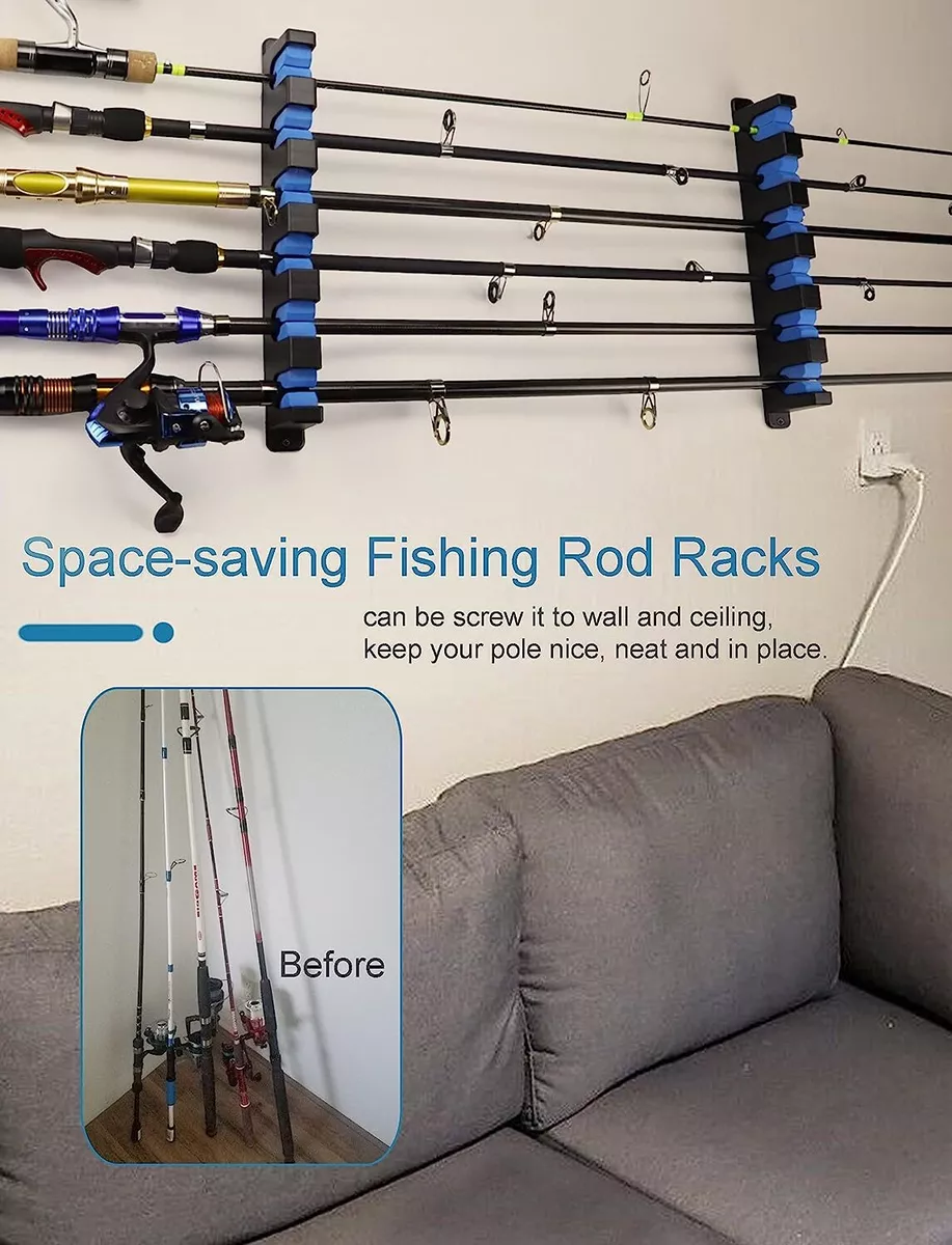 Horizontal Fishing Rod Rack Holders Wall-Mounted Fish Pole Holder for  Garage & B