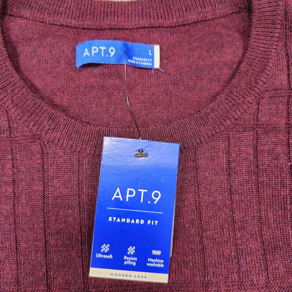 APT 9 Standard Fit Merino Blend Crewneck Sweater Size Large Modern Luxe Maroon - Image 4 of 4