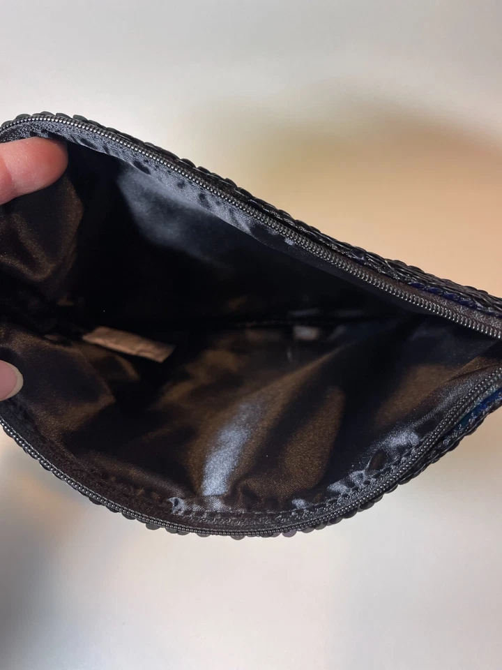 Bolso sin asas de maquillaje Tarte verde/azul marino/negro brillante sirena cremallera lentejuelas nuevo Foto 4 de 4