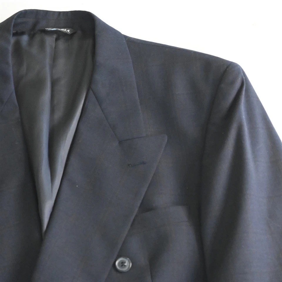 复古美国制造 44L 36x32 海军蓝窗玻璃羊毛双排扣男式西装 — 第 3/4 张图片