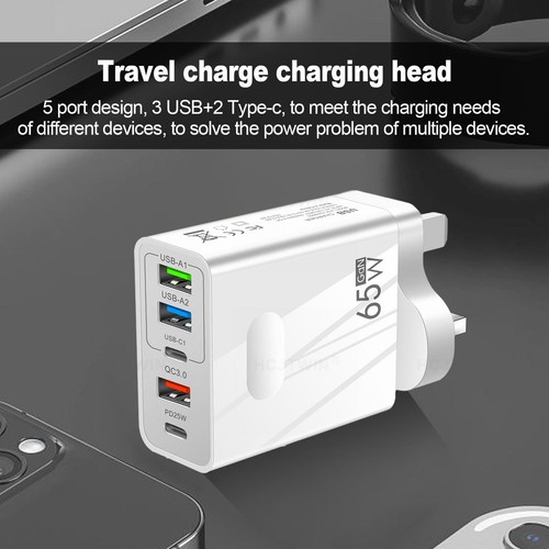 Prise de Charge USB Type C 65W Bloc Chargeur Charge Rapide avec Plusieurs Ports - Photo 7 sur 18