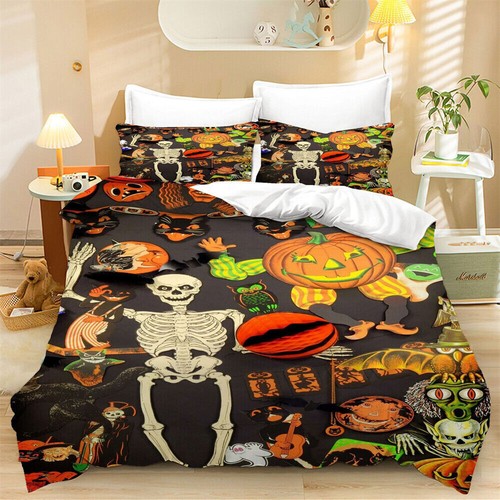 3D Halloween Moon Skull Quilt Duvet Cover Set Pillowcase Single Queen King Sizes - Picture 9 of 21