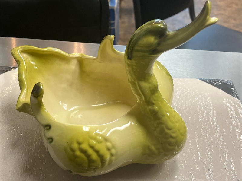 Vintage Deco MCM Hull USA Pottery Duck Swan Planter Pot Green 50’s Ceramic