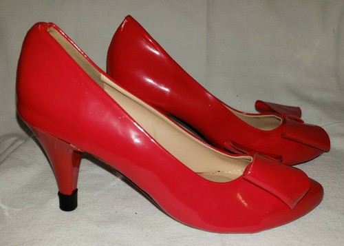 Zapatos de tacón alto Pretty Rojo con bonito moño, plantilla acolchada,  tacón de 3\
