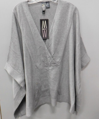 MarlaWynne Plus Size 1X Gray Sweater Boho Pleated Career Fun
