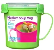 Sistema Microwave Soup mug Cookware Cup Noodles Bowl Storage Lid BPA Free green