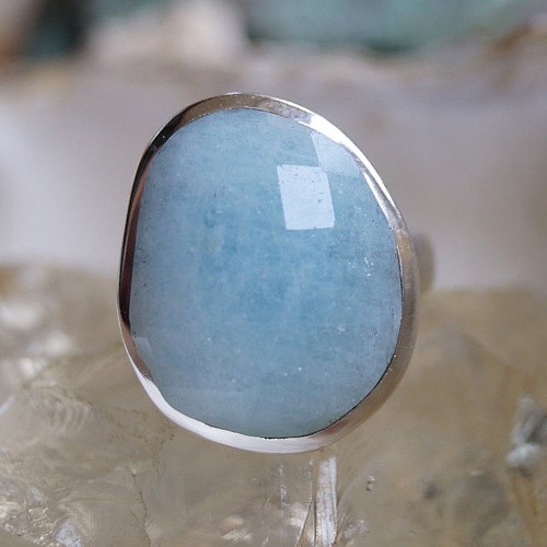 Massiv Ring Silber 57 Aquamarin Hellblau Silberring Schlicht Puristisch Oval - Bild 5 von 9