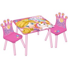 Image of Kids Wooden Table & 2 Chairs Themed Set Furniture Play Room Desk Toddlers Junior