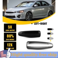 FOR MITSUBISHI LANCER EVO WHITE SEQUENTIAL LED FENDER SMOKE SIDE MARKER LIGHTS K