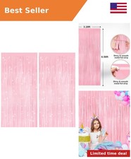 Pastel Pink Metallic Fringe Curtains 2 Pack, Tinsel Backdrop for Parties