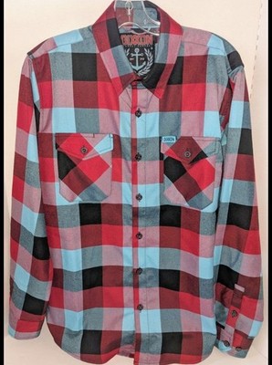 DIXXON Flannel Sz Medium Drexl Red Aqua Blue Black Checkered Pattern 
