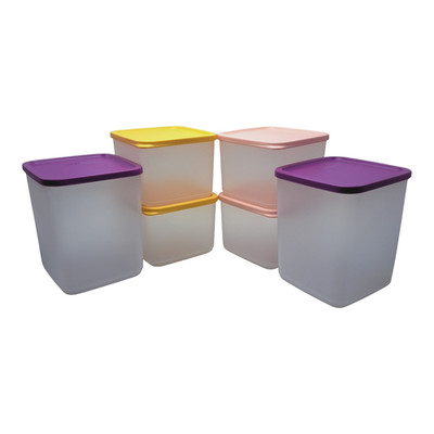 Tupperware Basic Bright Square Containers Set of 6 Purple Pink Orange with Seals