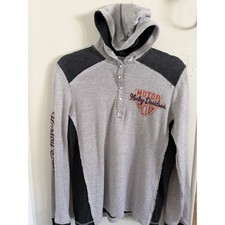 Harley-Davidson Womens Grey Thermal Hoodie Waffle Knit Winged Logo Henley L