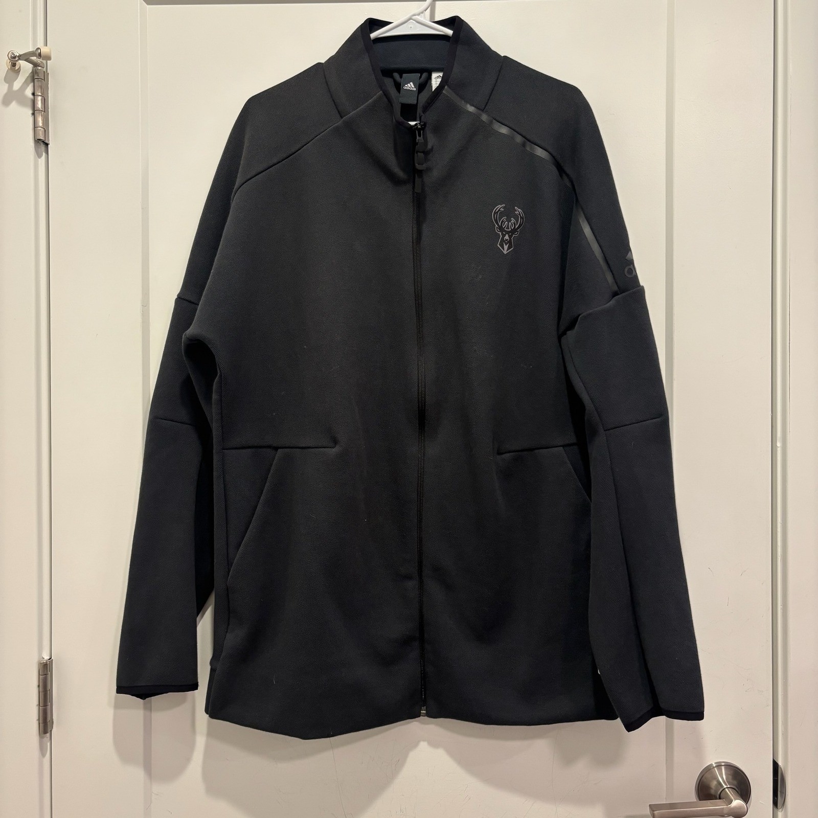 Adidas Milwaukee Bucks NBA ZNE Full Zip Jacket Black Mens Size L2 Large