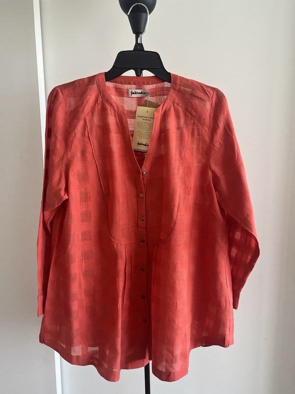 NWT Fabindia Tunic Kurta Top Blouse Cotton Coral 🪸 Watermelon 🍉 Red w Slip L