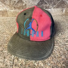 Vintage 90s Nike Air Jordan SnapBack Cap Hat Pinwheel Colorblock Red Black RARE