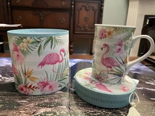 Summer River Flamingo Floral Coffee Tea Hot Cocoa Mug Cup New In Box