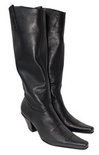 Very RARE Vintage 90s Y2K Nine West Keelin Black Leather Knee High Western Boots