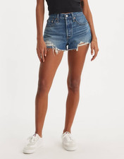 Levi's 501 Women's High Rise Distressed Denim Jean Shorts Sz 26 Medium Wash Blue