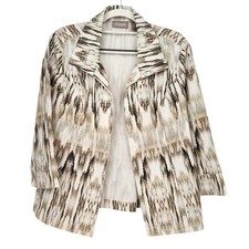 Chico's Tan Brown Ikat Print Textured Open Jacket Blazer Women's 1 medium