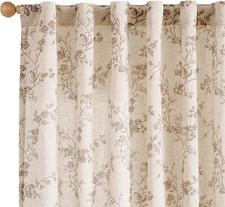 Taupe Floral Linen Curtains 84 Inch Farmhouse Curtain Back Tab Drapes for Living