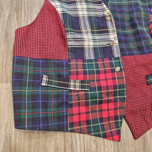 Chaleco De Colección A Cuadros Patchwork Para Hombres XL Rojo Verde Vacaciones Preppy Años 90 Retro Bloque de Color - Imagen 4 de 8