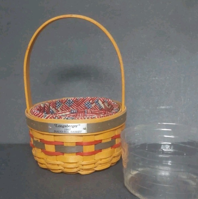 Vintage Longaberger 1997 Inaugural Basket W/Liner & Protector Round Red Blue