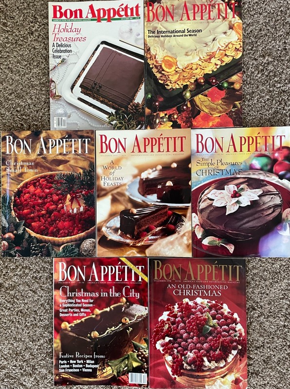 ** BON APPETIT MAGAZINES,  LOT OF 7,  1989-1998, VINTAGE CHRISTMAS ISSUES **