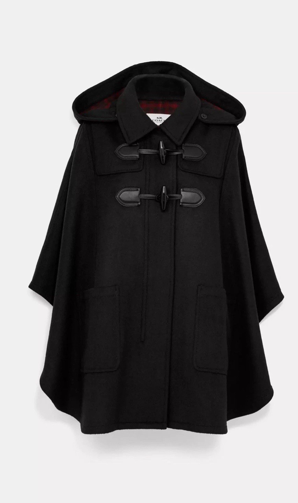 Coach Wool Blend Hooded Duffle Cape Coat Toggle Buttons