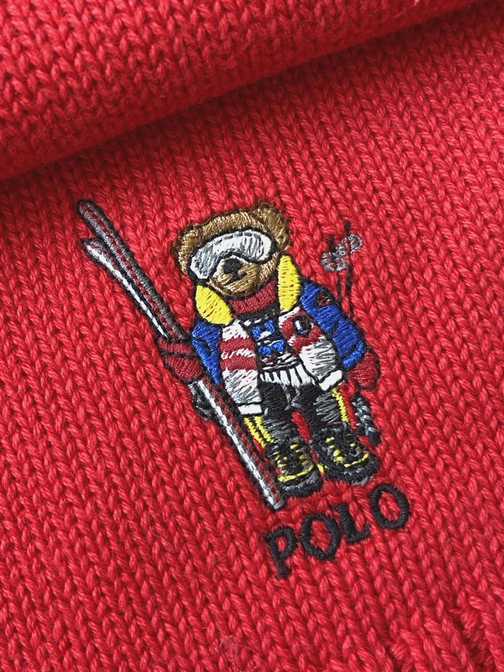 Polo Ralph Lauren Polo Oso Rojo Costilla Bufanda Tejida Niños 6-16 Años BNWT - Imagen 2 de 4