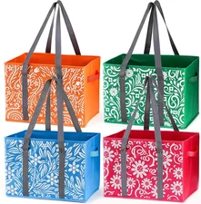 Yarlung 4 Pack Reusable Grocery Bags, Collapsible Large Storage Box Bag with Rei