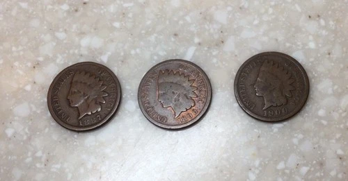 Lot of (3) Indian Head Pennys - 1887, 1890, 1900, VF Condition