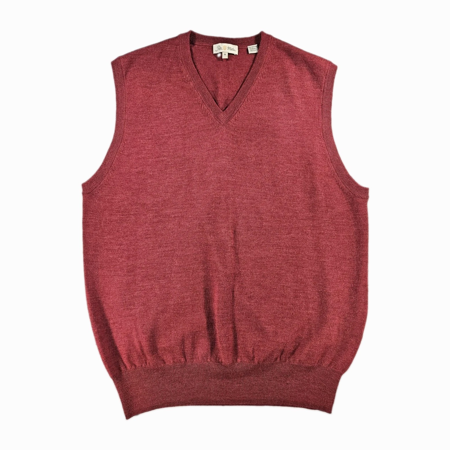 Peter Millar Mens Red Medium Extra Fine Italian Merino Wool V Neck Sweater Vest